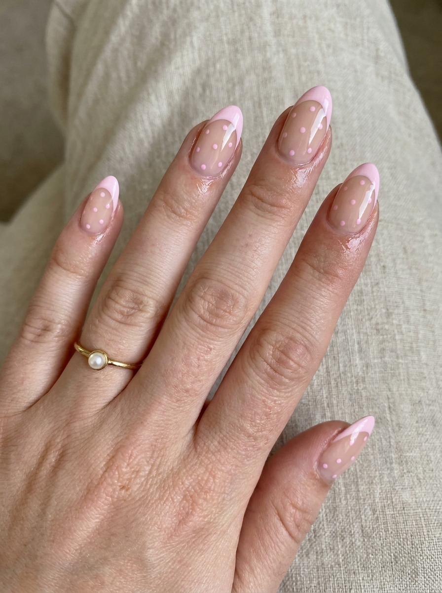 Pink French Dot Nails mit rosafarbenen French Tips und Punktdetails
